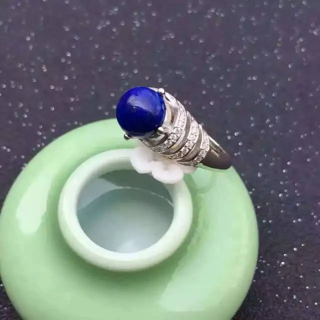 

Natural blue lapis lazuli gem Ring Natural gemstone ring 925 sterling silver trendy Thick terraces women girl party gift Jewelry
