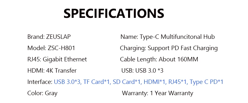 ZEUSLAP USB3.0 концентратор USB C к HDMI RJ45 Thunderbolt 3 адаптер для MacBook samsung Galaxy S9 huawei mate 10 P20 Pro type C концентратор