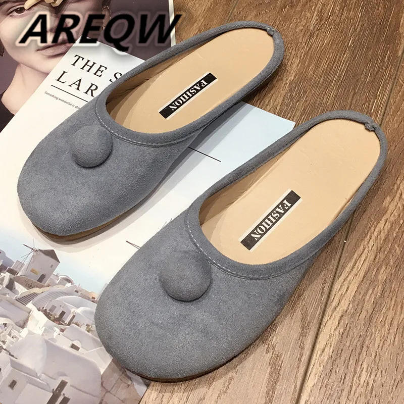 

Retro Flat Bottom Ladies Slippers 2019 Spring and Summer New Wild Soft Bottom Baotou Grandma Shoes Solid Color Wear Mules Shoes