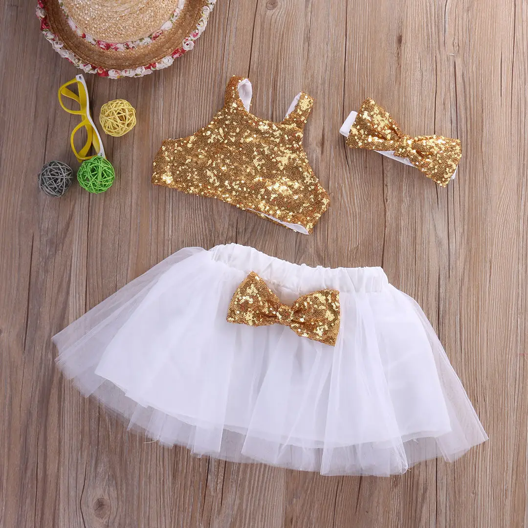 New Toddler Baby Girl 3 Pieces Sets Intant Sequins Midriffs Jacket ...