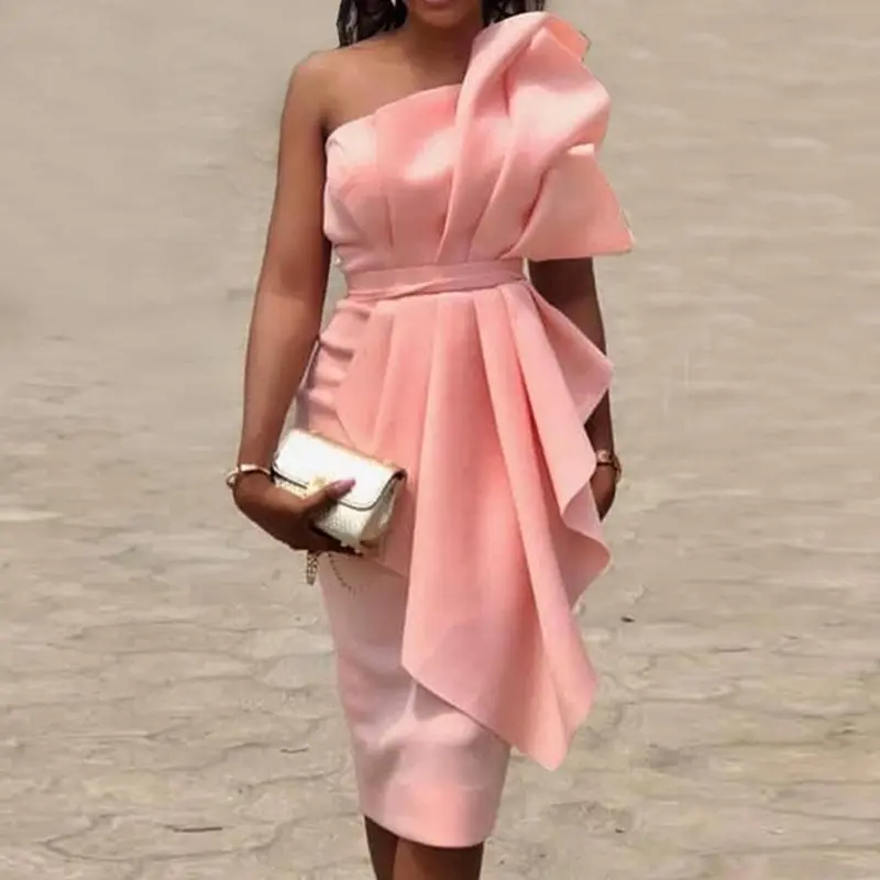Strapless Sexy Party Dress Women Pink Ruffle Fashion Design Elegant Sweet Off Shoulder Summer Backless Bodycon Dresses Female | Женская