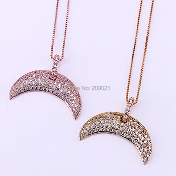 

8Pcs Mix Color Micro Pave CZ Tiny Cubic Zircon Crescent Moon Pendant Necklace Fashion Jewelry