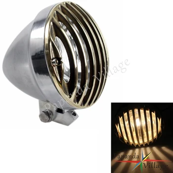 

Papanda Brass Grill Motorcycle 12V Front Headlights Head Lamp Custom for Harley Bobber Chopper Cafe Recer