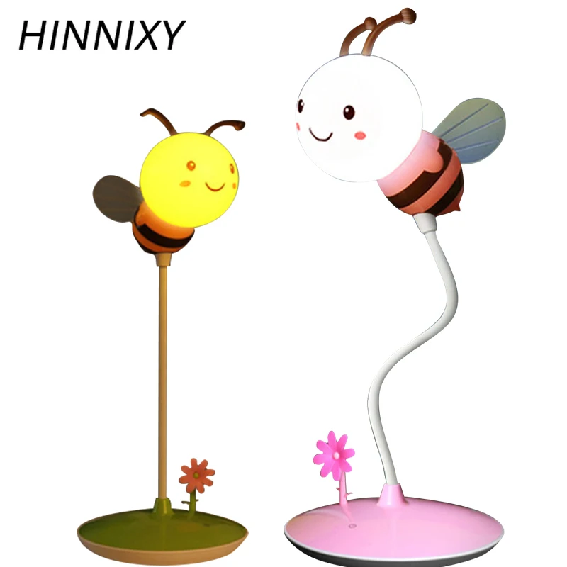 Hinnixy Bumble Bee ночной Светильник USB перезаряжаемая 3D настольная лампа животное розовый зеленый Детский Светильник для спальни подарок на день рождения