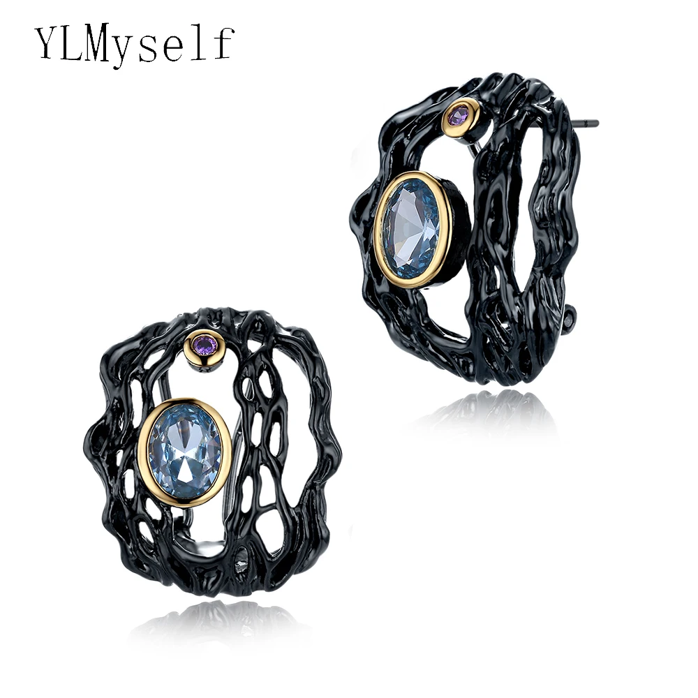 Большая скидка, черные полые серьги-гвоздики, инкрустированные синие/фиолетовые циркониевые кристаллы, стабильное качество, Винтажные Ювелирные аксессуары, серьги
