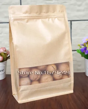 

16*26cm Eight edge sealing Window kraft paper bag Independent 3D self sealing Zipper bag Dried fruit food package 100pcs/lot