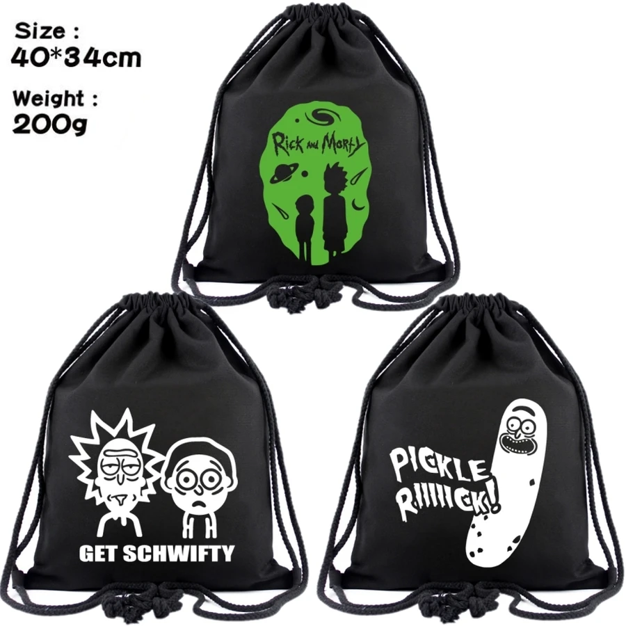 

Rick and morty canvas Drawstring bags Pickle Rick Backpack Women Fashion Cosmetic Container casual Beach Bag Shoes Pouch Bookbag
