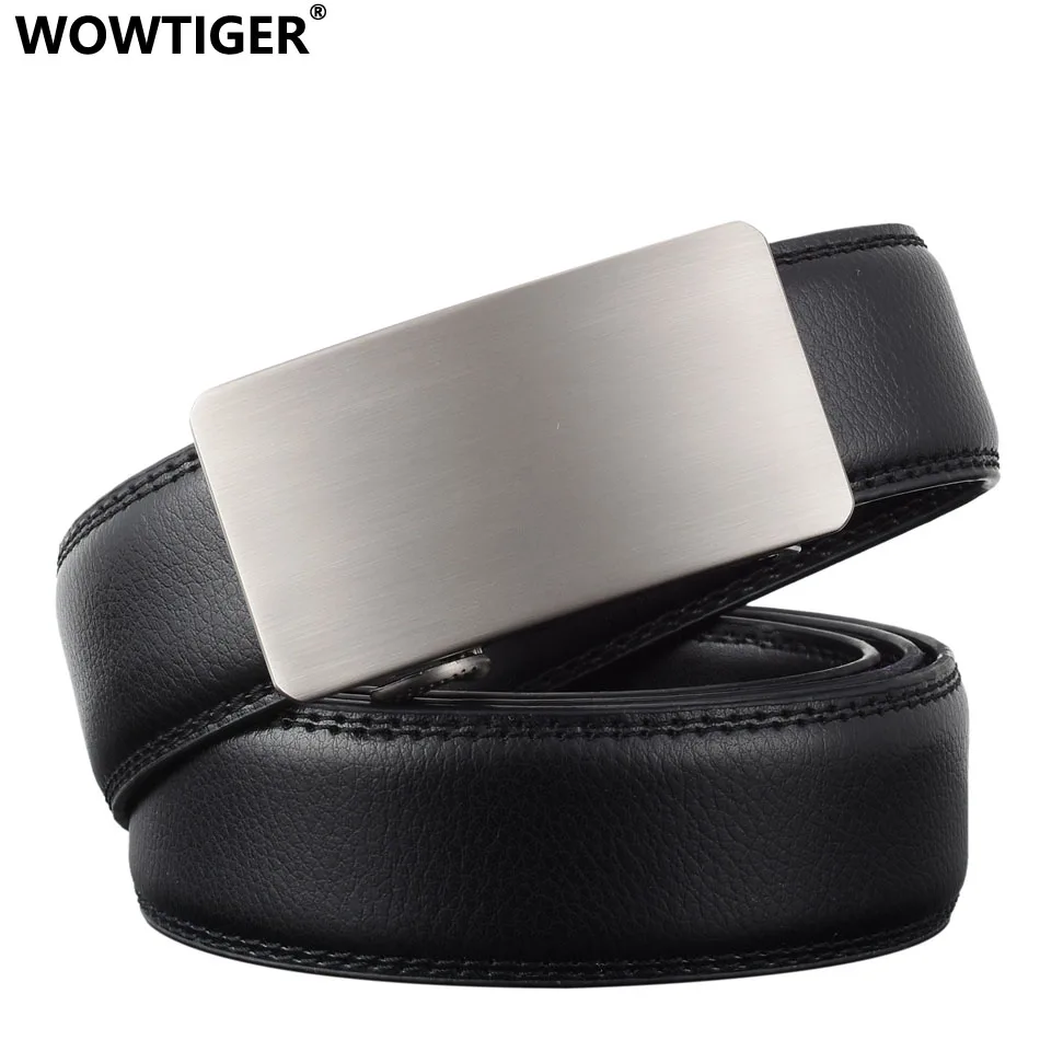 

WOWTIGER New Fashion Designer Belts for Men Sliding Buckle Ratchet Luxury Leather Automatic ceinture homme cinto masculino belt