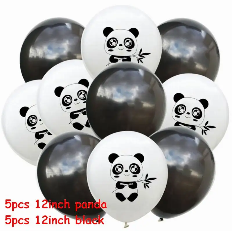 10 шт. латексные шары в черный горошек с рисунком панды из мультфильма, зеленые конфетти, Детские шары для дня рождения, украшения, принадлежности для тематической вечеринки - Цвет: panda black