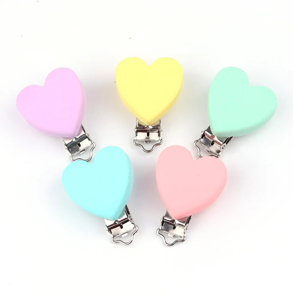 

TYRY.HU 5pc/set Heart Love Shaped Pacifier Clip Silicone Baby Teether teething Accessories Clip Non-toxic Clasps DIY Bead Tool