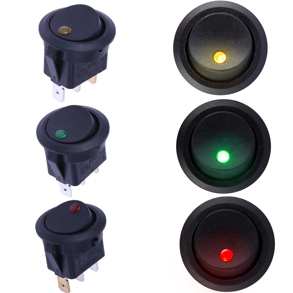 

5pcs/10pcs LED Dot Light 12V Car Boat Round Rocker ON/OFF Toggle SPST Switch For Automobiles Boats Motorcycles