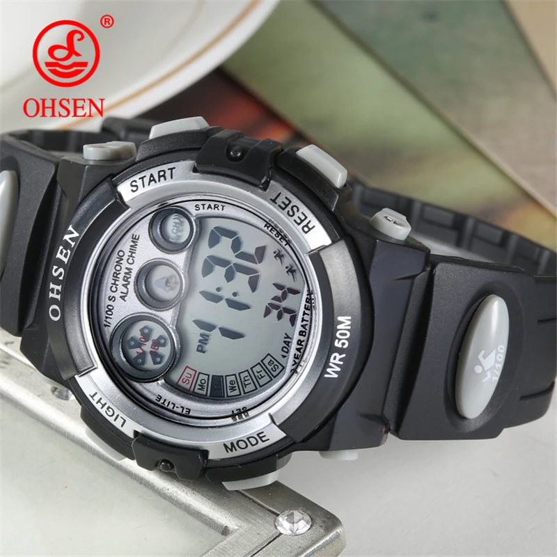 

OHSEN Outdoor Sport Kids Watch Children Fashion Simple Watches Rubber Strap Waterproof Digital Watch reloj hombre Student Clock