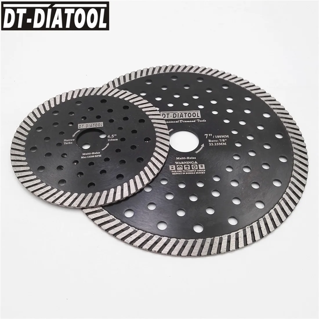 DT-DIATOOL 2 шт/pk узкий турбо мульти отверстия алмазный режущий диск влажный или сухой пилы для гранита мрамора диаметр 115 мм + 180 мм