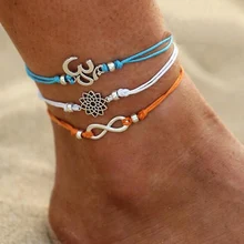 Летние пляжные браслеты для женщин в форме лотоса; женские сандалии с ремешком на щиколотке; украшение на ногу с цепочкой