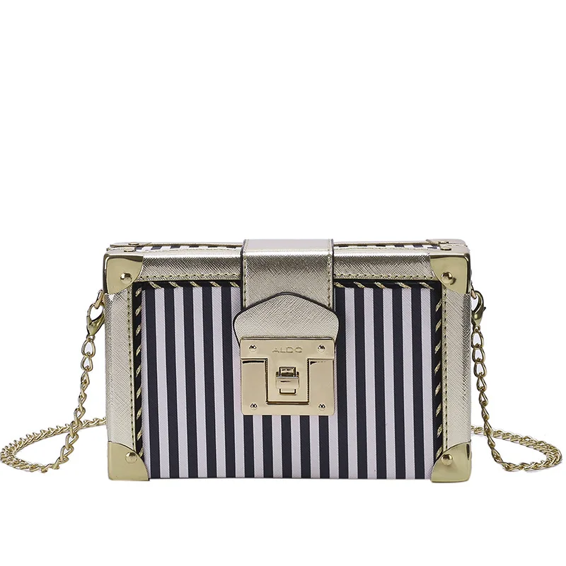 

Hot Fashion New Striped Box Stereo Small Square Package Minimalist Wild Messenger Shoulder Bag Lock Single Crossbody Bag