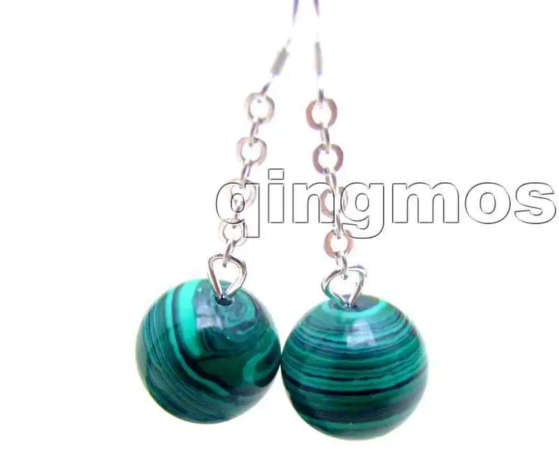 

Beautiful Big 14mm Round Dark Green Multicolor Stripe stone dangle earring -ear334 Wholesale/retail Free shipping