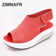 2017 SUMMER ZIMNAFR WOMEN SANDALS SHAKING SHOES GENUINE LEATHER THICK CELCRO SLOPE FISH HEAD WOMEN SANDALS SHOES