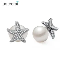 LUOTEEMI Двусторонняя Горячее предложение Модные натуральные пресноводные жемчужные серьги-гвоздики в виде капель с кристаллами в форме Для женщин кубического циркония звезды Brincos, можно носить с Свадебные украшения
