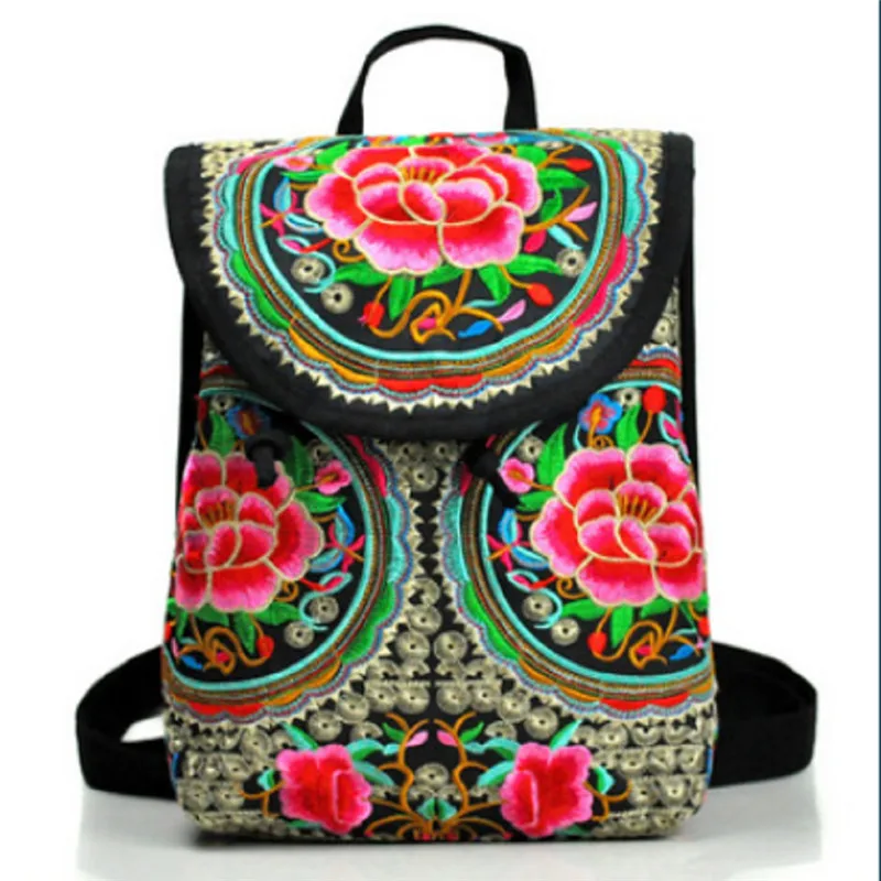 Женский рюкзак с цветочной вышивкой, этнический рюкзак для путешествий, сумка через плечо - Цвет: Gold  S
