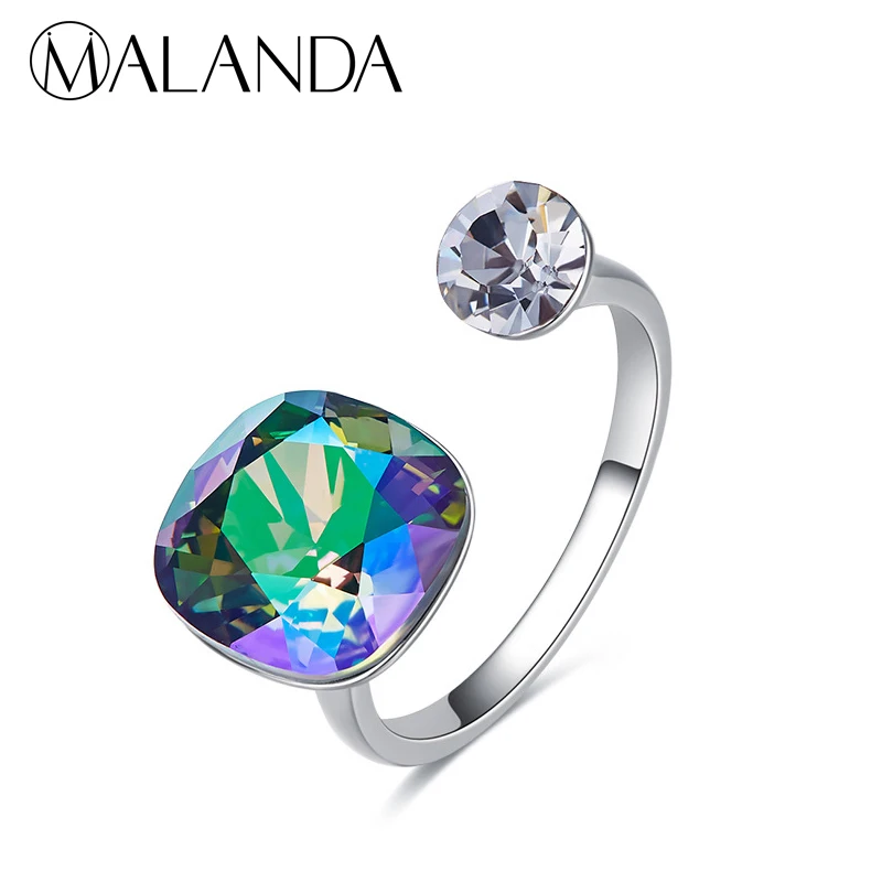 

MALANDA New Fashion Open Rings Real Crystal From SWAROVSKI Rings For Women Elegant Wedding Party Rings Accessories Girls Gift