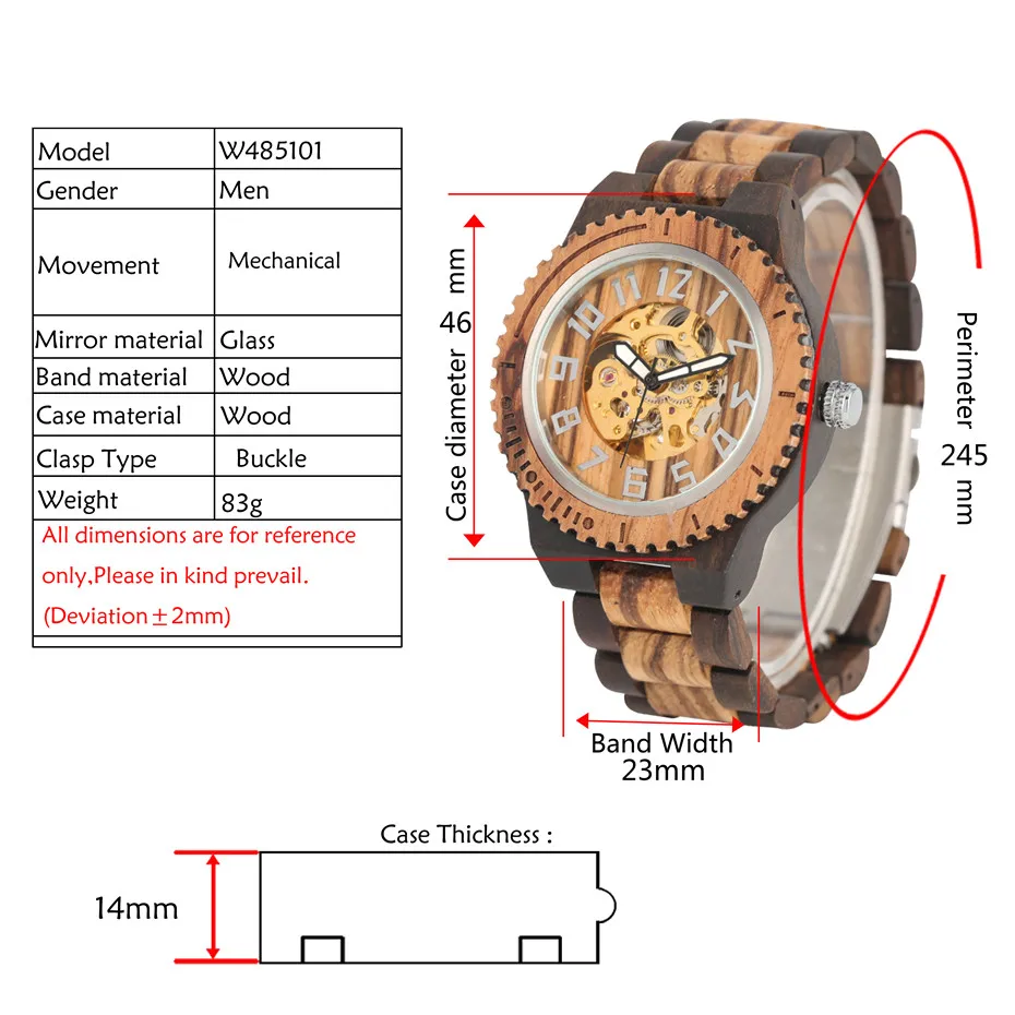 Автоматический деревянный часы Для мужчин, мужские часы класса люкс деревянный браслет ремешок арабскими цифрами Дисплей с автоподзаводом мужские механические часы