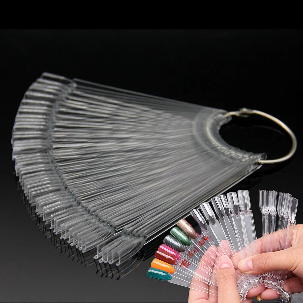 

FOONBE 50 Pieces/set Women False Nail Art Tips Board Sticks Polish Display Fan Practice Tool White Transparent Practicing Model