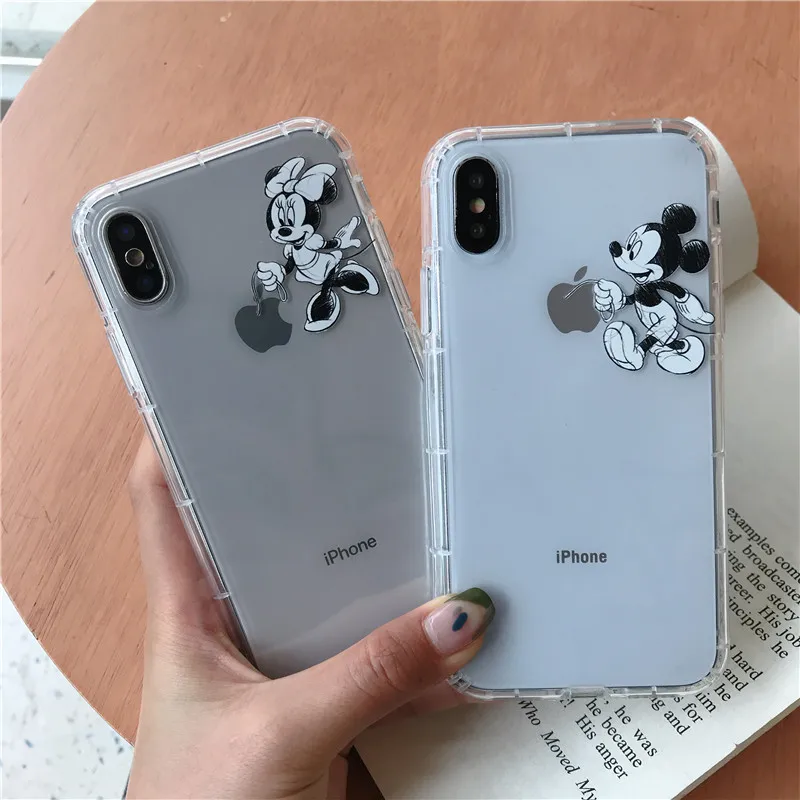 

NJIEER Cute Cartoon Mickey Minnie Mouse Phone Case for iPhone X XS Max XR 8 7 6 6S Plus Transparent Soft TPU Silicone Cover Case