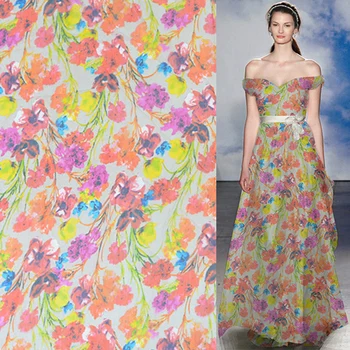 

Colorful floral print silk crinkle silk georgette gauze fabric very soft,SCG517