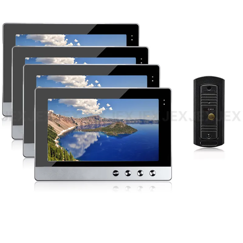 

JEX 10`` color LCD video intercom doorphone doorbell speaker intercom system kit 4 monitor +metal Mini IR COMS Camera 1V4