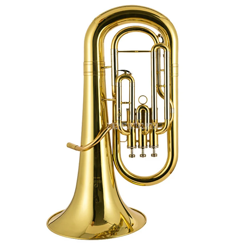 Professional Euphonium 3 Straight Key Bb Bass French Horn Gold Lacque