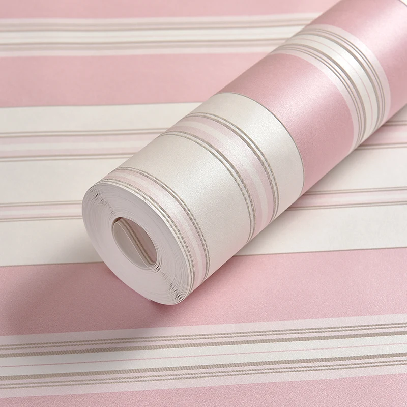 Romantic Pink Children's Room Wallpaper Bedroom Environmental Non-woven Stripe Wall Paper Roll Romantic Pink Children's Room Wallpaper Bedroom Environmental Non-woven Stripe Wall Paper Roll