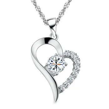 

LUKENI 2018 Hot Female Crystal Heart Pendants Necklace Jewelry For Women Fashion 925 Silver Necklace For Girl Valentine's Day