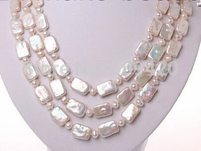 

~~ Free Shipping >>stunning 3rows big 19mm baroque white freshwater cultured pearl necklace 17-18-19