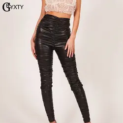 GBYXTY pantalon cuir femme осень-зима модные плиссированные брюки из искусственной кожи брюки с высокой талией пуш-ап черные брюки Mujer ZA1222