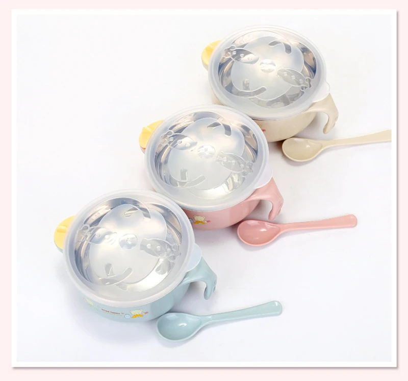 Baby Stainless Steel Thermal Bowl Toddler Tableware Dinnerware Suction Bowl With Spoon Kids Safety Dinner Feeding Bowls Dishes Baby Stainless Steel Thermal Bowl Toddler Tableware Dinnerware Suction Bowl With Spoon Kids Safety Dinner Feeding Bowls Dishes