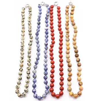 

Charming Round Beads Necklace Natural Dalmation Picture Jaspers Stone Strand Long Chain for Women Necklaces Choker Jewels A718