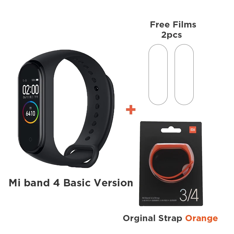 Basic add Mi Orange Xiaomi mi смарт-браслет 4 цветной сенсорный экран музыкальный пульсометр mi Band 4 стандарт и NFC две версии - Цвет: Basic add Mi Orange