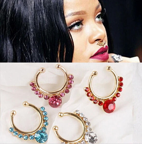 Surgical Steel Titanium Gold Silver Plated Crystal Fake Nose Ring Fake