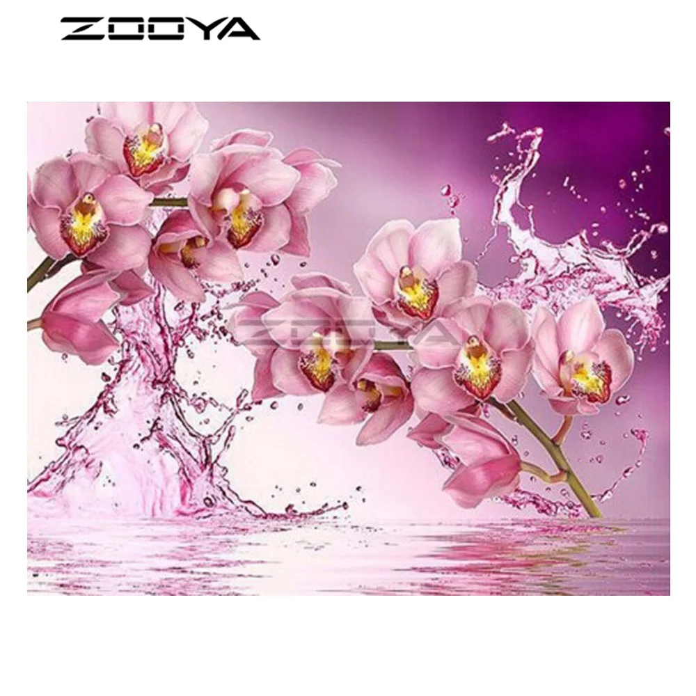 ZOOYA 5D &quotсделай сам&quot алмазная картина с розовыми цветами веткой дерева каплями