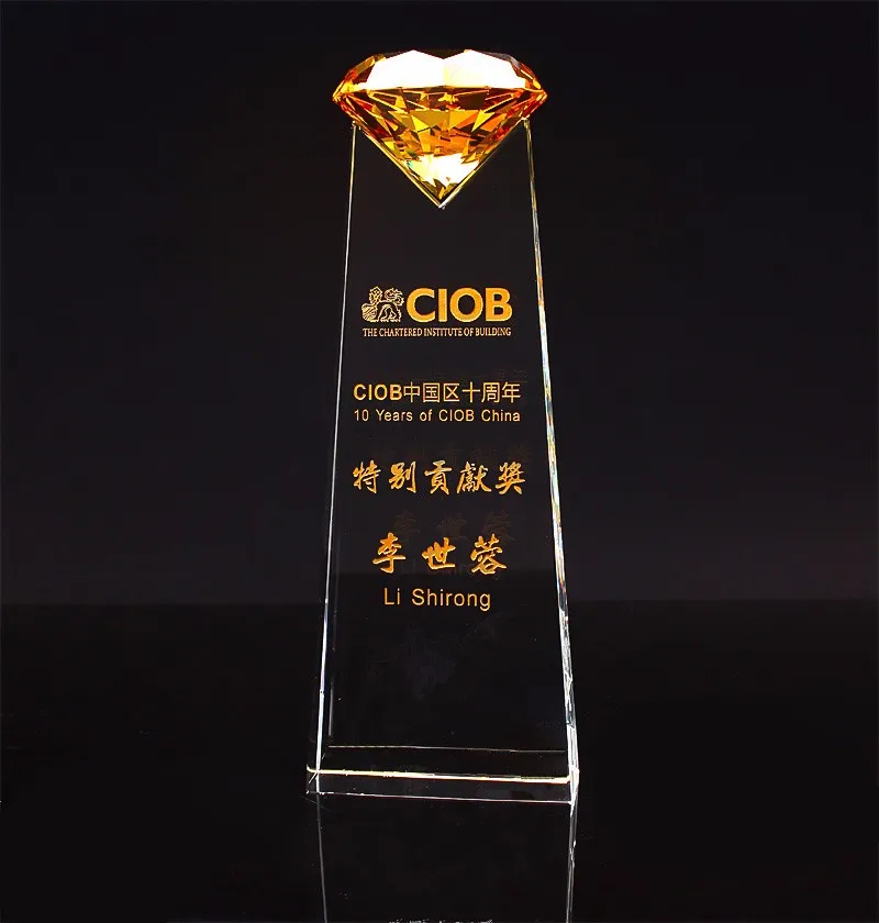 Crystal Glass Diamond trophies and awards Carving Letters ...