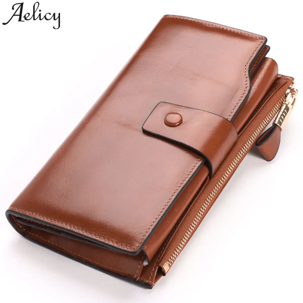 

Aelicy Luxury Women Wallet Genuine Leather 100% Cowhide Leather Wallets Zipper & Hasp Three Fold Large Capacity Women Wallets