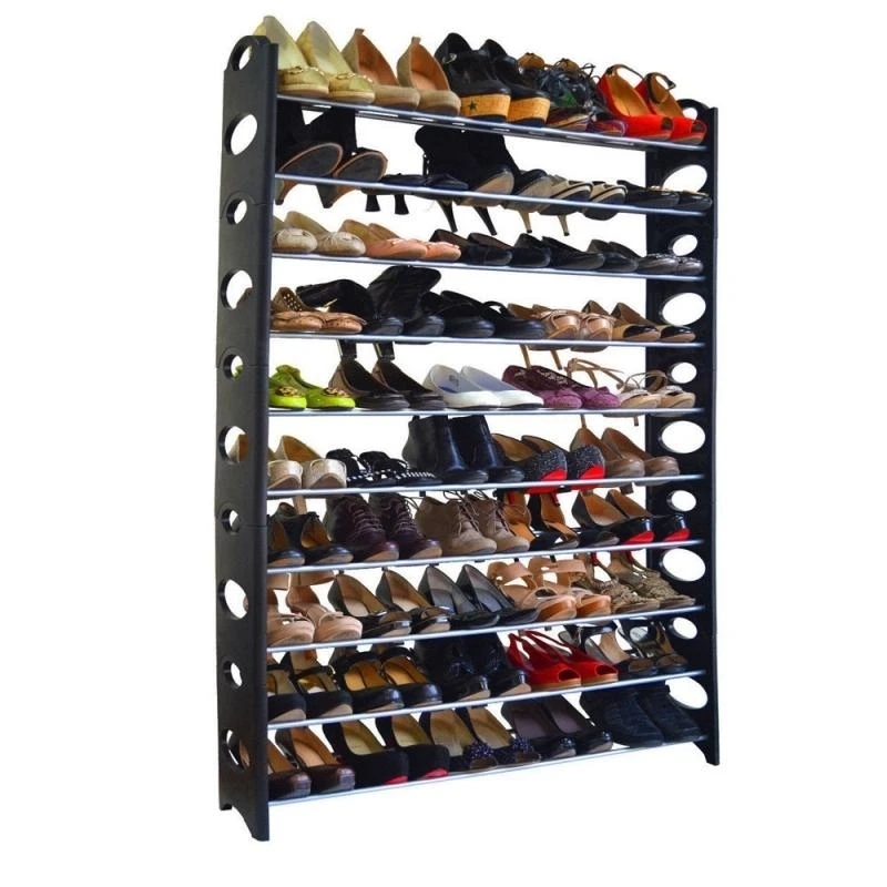 10-Tie Shoe Rack for 50 Pair Wall Bench Shelf Closet Organizer Storage Box Stand