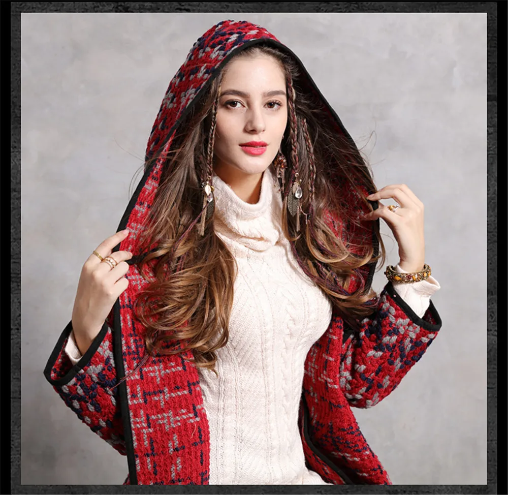 Vintage Hooded Women Wool Coats 2018 Winter Long Coat WomanOpen Stitch Red Jacket Women Xasaco Feminino Outwear Thicken (8)