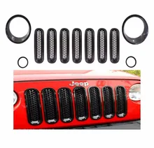 11 PC ABS Black Front Grille Mesh Cove Headlightr Cover Trim For Jeep Wrangler
