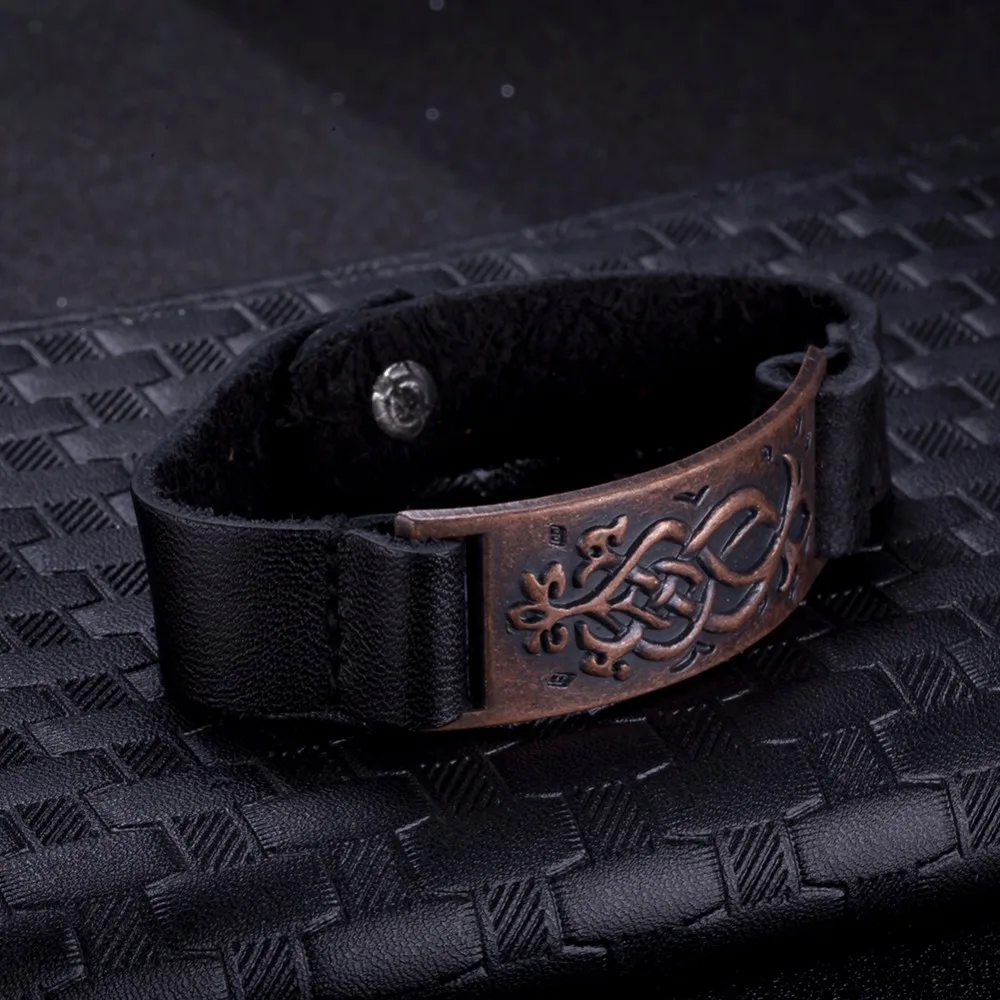 black leather bracelet for women men watch bangle with silver plated sculpture square design charm chain handmade bijouterie HF101 (6)