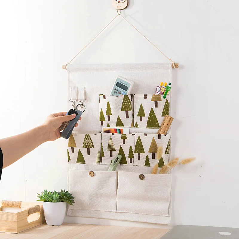 

Wall Hanging Organizer Bag Multi function waterproof Storage Pockets Linen Cotton Sundries Folding Pocket Sorting Organizer
