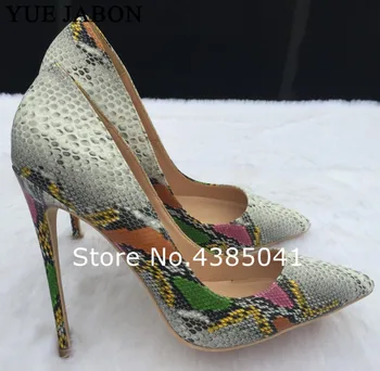 

Top Quality Mixed Color Snake Printing Women High Heels 2019 NEW Fashion Party Wedding Sexy Women Shoes Size 43 Real pictures