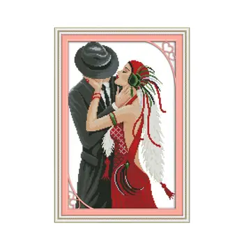 

11CT 14CT Cross Stitch Kit Cotton White Hand Embroidery Couple Romantic Kiss Screen Small Furniture Bedroom Decoration Painting