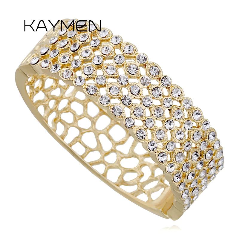 Newest Golden or Silver Plated Full Rhinestones Hollow Out Cuff Bangle