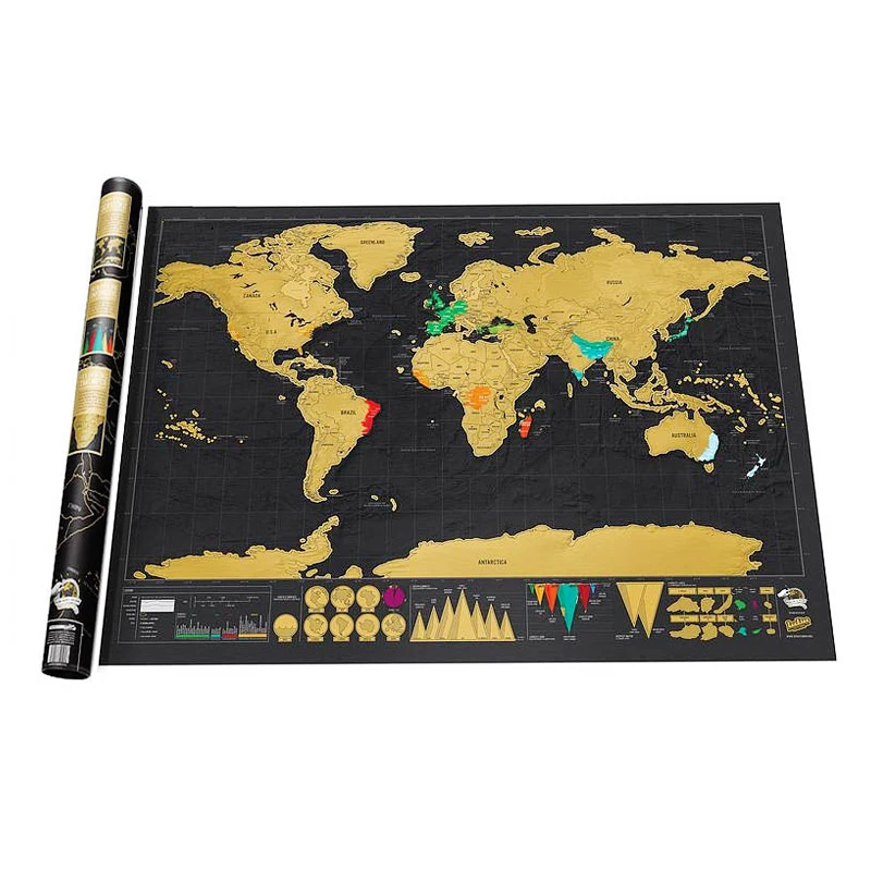 

1PC Hot Foil Layer Scratching World Map Poster Map Wall Sticker Traveling Accessories Sparetime Handwork